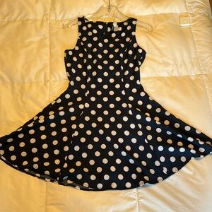 Navy polka dot fit and flare dress
